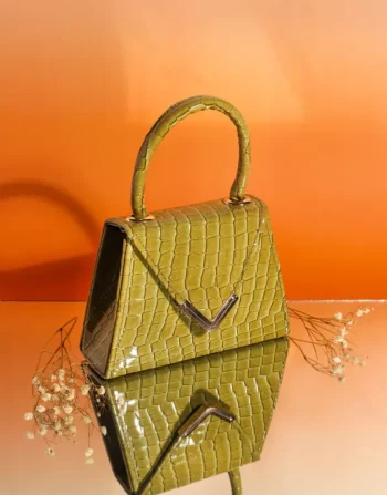 Stylish Green Crocodile-Textured Mini Handbag for Women – Top Handle & Crossbody Bag in Pakistan