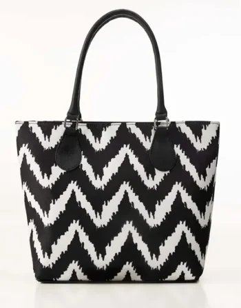 Afroz Jehan Zigzag Chevron Structured Tote – Black & White Oversized Handbag Pakistan